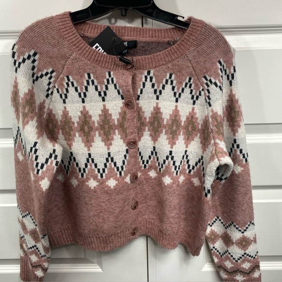 Frye Sweaters - FRYE Argyle Nordic Fair Isle Button Up Cardigan Mauve Small Oversized Preppy SM